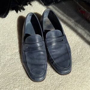 Men's Blue Leather Penny Loafers